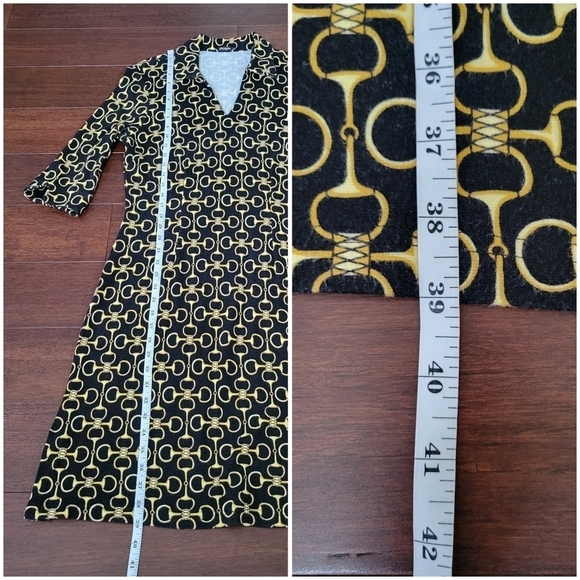J. McLaughlin Black & Gold Horse Bit Pattern Jersey Knit 3/4 Sleeve Dress Size S - Picture 9 of 9